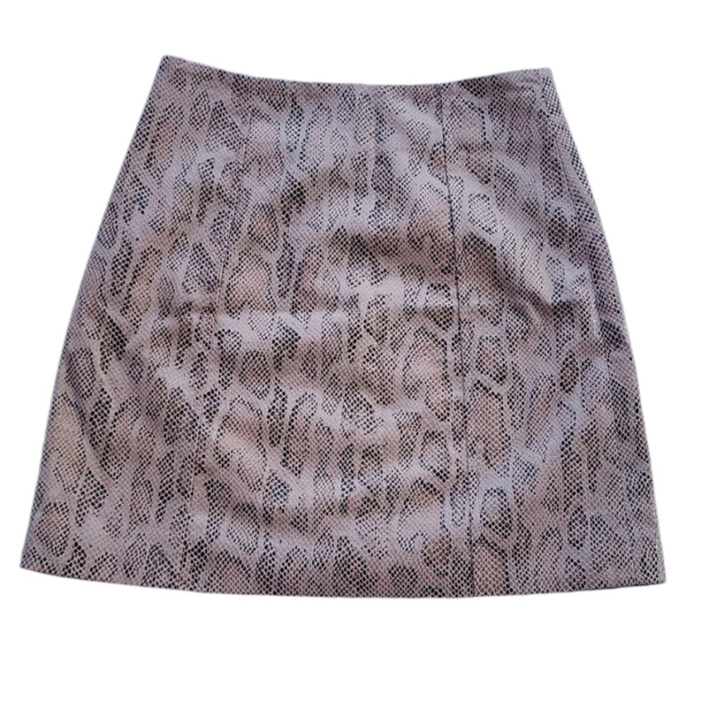 FATE Vegan Faux Snakeskin Print Shimmery Pink Black A Line Mini Skirt Size S